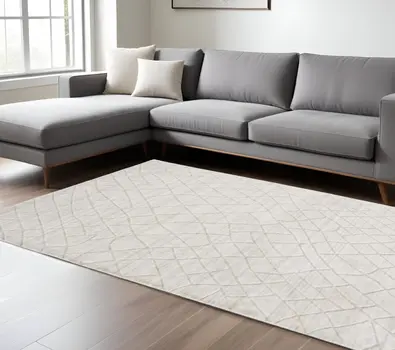 12' X 15' Ivory And Gray Striped Hand Woven Area Rug