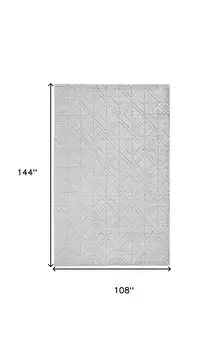 9' X 12' White And Silver Striped Hand Woven Area Rug