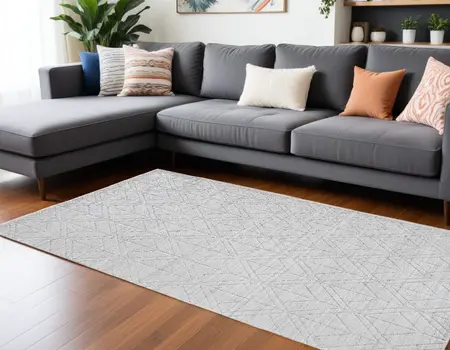 10' X 14' White And Silver Striped Hand Woven Area Rug