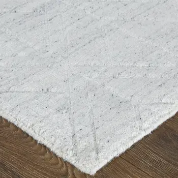 12' X 15' White And Silver Striped Hand Woven Area Rug