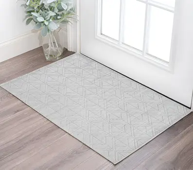2' X 3' Silver and White Striped Hand Woven Area Rug