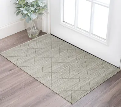 2' X 3' Ivory And Silver Striped Hand Woven Area Rug