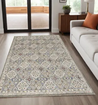 5' X 8' Taupe and Ivory Wool Patchwork Hand Tufted Area Rug