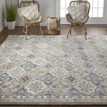 5' X 8' Taupe and Ivory Wool Patchwork Hand Tufted Area Rug