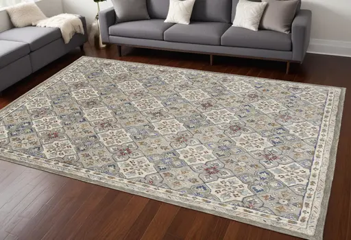 8' X 10' Taupe and Ivory Wool Patchwork Hand Tufted Area Rug