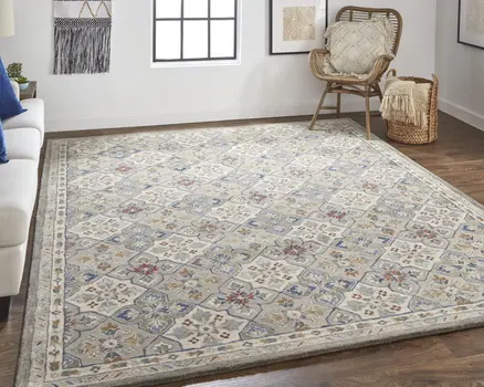 8' X 10' Taupe and Ivory Wool Patchwork Hand Tufted Area Rug