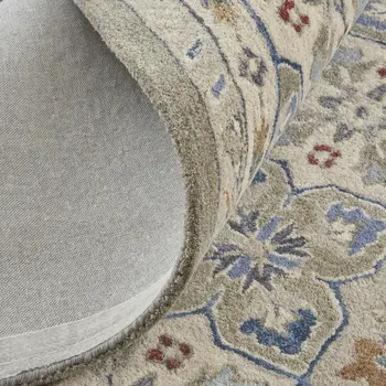 9' X 12' Taupe Ivory And Red Wool Patchwork Tufted Handmade Stain Resistant Area Rug