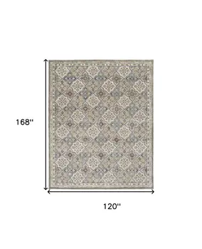 10' X 14' Taupe Ivory And Red Wool Patchwork Tufted Handmade Stain Resistant Area Rug
