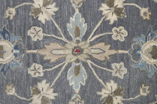 5' X 8' Gray and Ivory Wool Floral Shag Hand Tufted Area Rug