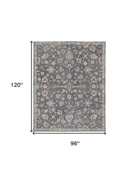 8' X 10' Gray Ivory And Red Wool Floral Tufted Handmade Stain Resistant Area Rug