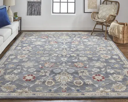 8' X 10' Gray Ivory And Red Wool Floral Tufted Handmade Stain Resistant Area Rug
