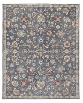 9' X 12' Gray and Ivory Wool Floral Hand Tufted Area Rug