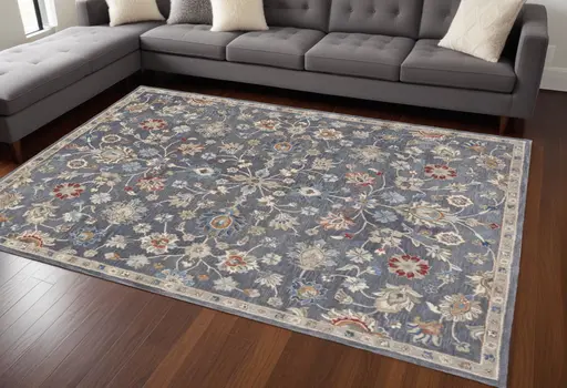9' X 12' Gray and Ivory Wool Floral Hand Tufted Area Rug