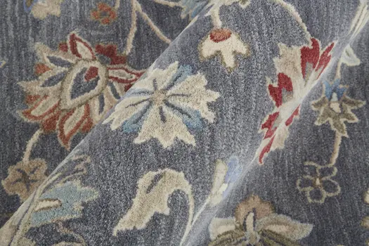 9' X 12' Gray and Ivory Wool Floral Hand Tufted Area Rug