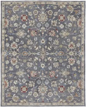 10' X 14' Gray Ivory And Red Wool Floral Tufted Handmade Stain Resistant Area Rug