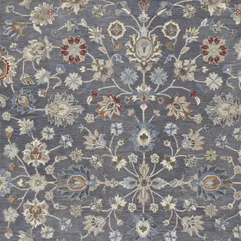 10' X 14' Gray Ivory And Red Wool Floral Tufted Handmade Stain Resistant Area Rug