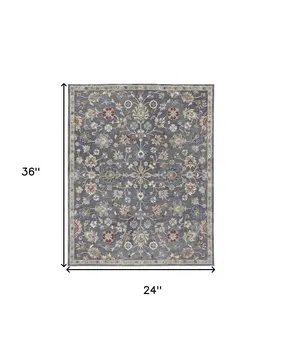2' X 3' Gray Ivory And Red Wool Floral Tufted Handmade Stain Resistant Area Rug