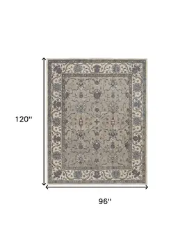 8' X 10' Ivory and Blue Wool Floral Hand Tufted Area Rug