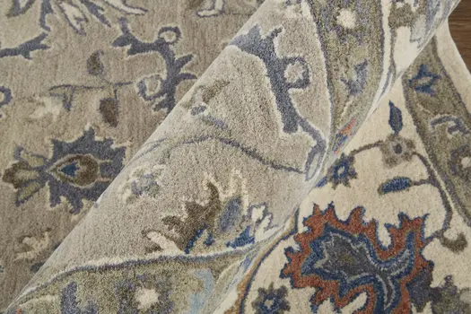 8' X 10' Ivory and Blue Wool Floral Hand Tufted Area Rug