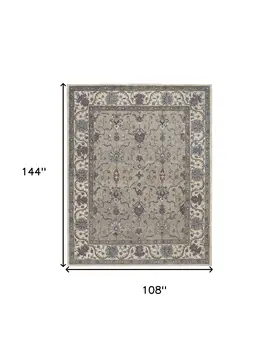 9' X 12' Taupe Ivory And Blue Wool Floral Tufted Handmade Stain Resistant Area Rug