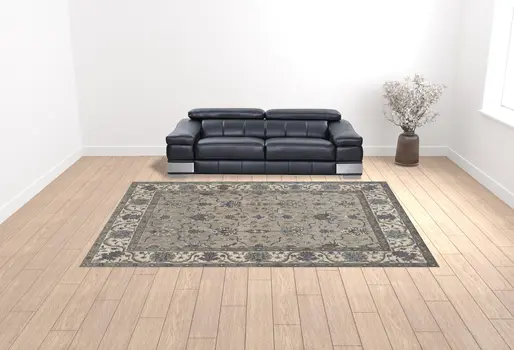 10' X 14' Taupe Ivory And Blue Wool Floral Tufted Handmade Stain Resistant Area Rug