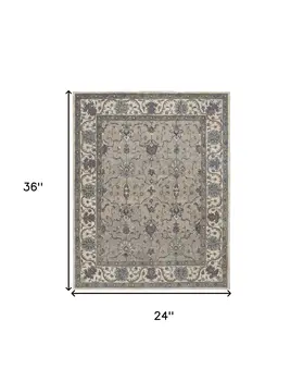 2' X 3' Taupe Ivory And Blue Wool Floral Tufted Handmade Stain Resistant Area Rug