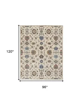 8' X 10' Ivory and Blue Wool Floral Hand Tufted Area Rug