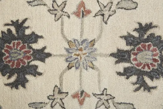 9' X 12' Ivory and Blue Wool Floral Hand Tufted Area Rug