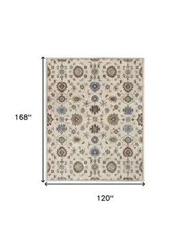 10' X 14' Ivory and Blue Wool Floral Hand Tufted Area Rug