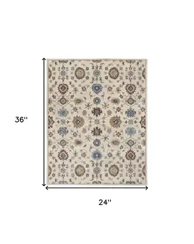 2' X 3' Ivory and Blue Wool Floral Hand Tufted Area Rug