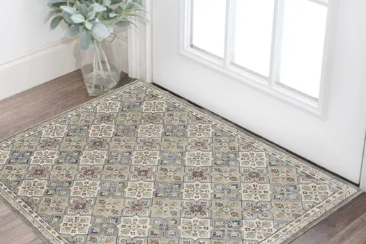 2' X 3' Ivory and Blue Wool Floral Hand Tufted Area Rug