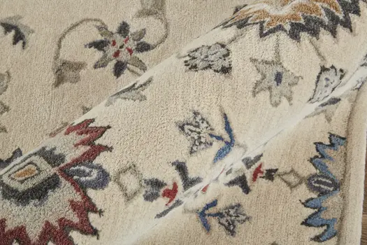 2' X 3' Ivory and Blue Wool Floral Hand Tufted Area Rug