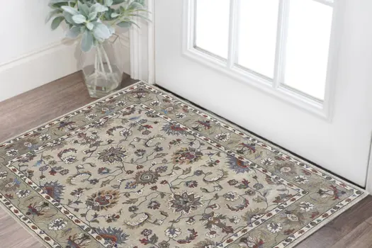 2' X 3' Ivory and Blue Wool Floral Hand Tufted Area Rug