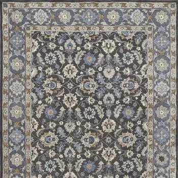 4' X 6' Taupe Blue And Ivory Wool Floral Tufted Handmade Area Rug
