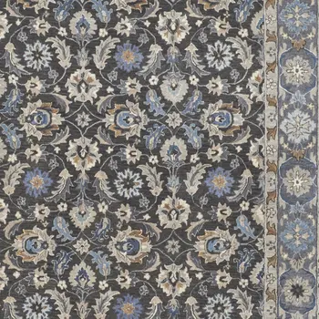 4' X 6' Taupe Blue And Ivory Wool Floral Tufted Handmade Area Rug
