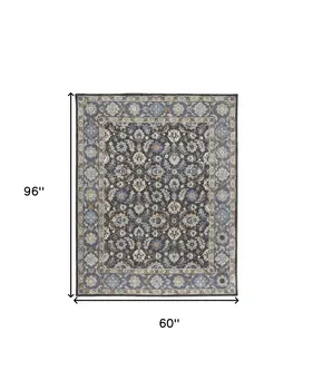 5' X 8' Taupe and Ivory Wool Floral Hand Tufted Area Rug