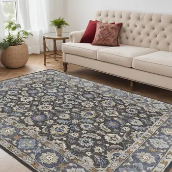 5' X 8' Taupe and Ivory Wool Floral Hand Tufted Area Rug
