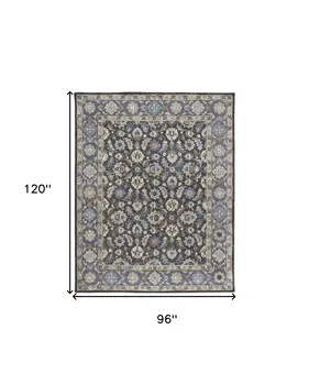 8' X 10' Taupe Blue And Ivory Wool Floral Tufted Handmade Stain Resistant Area Rug