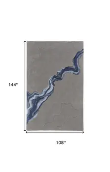 9' X 12' Gray and Blue Wool Abstract Hand Tufted Area Rug