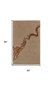 5' X 8' Beige and Brown Abstract Hand Tufted Area Rug