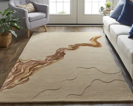 8' X 10' Beige and Brown Abstract Hand Tufted Area Rug