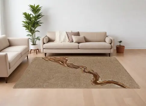 12' X 15' Tan and Orange Wool Abstract Hand Tufted Area Rug