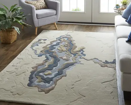9' X 12' Tan and Brown Wool Abstract Hand Tufted Area Rug