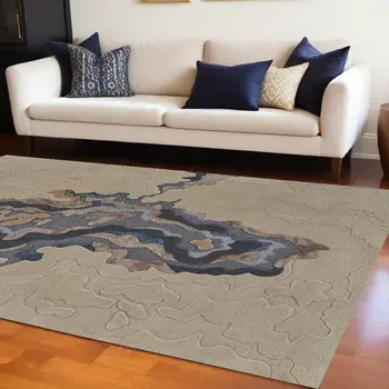 10' X 14' Tan and Brown Wool Abstract Hand Tufted Area Rug