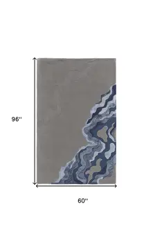5' X 8' Blue and Gray Wool Abstract Hand Tufted Area Rug