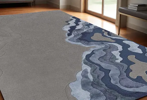 5' X 8' Blue and Gray Wool Abstract Hand Tufted Area Rug