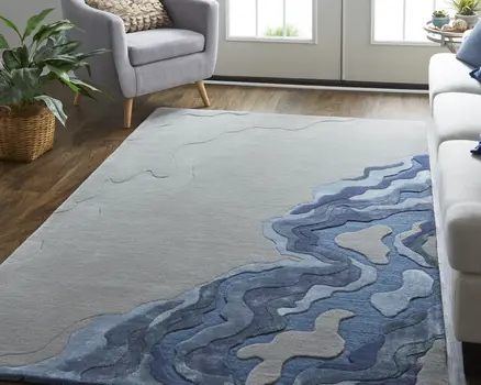 10' X 14' Blue and Gray Wool Abstract Hand Tufted Area Rug