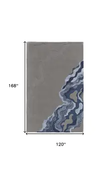 10' X 14' Blue and Gray Wool Abstract Hand Tufted Area Rug