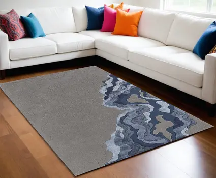 10' X 14' Blue and Gray Wool Abstract Hand Tufted Area Rug