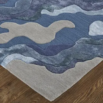 12' X 15' Blue and Gray Wool Abstract Hand Tufted Area Rug